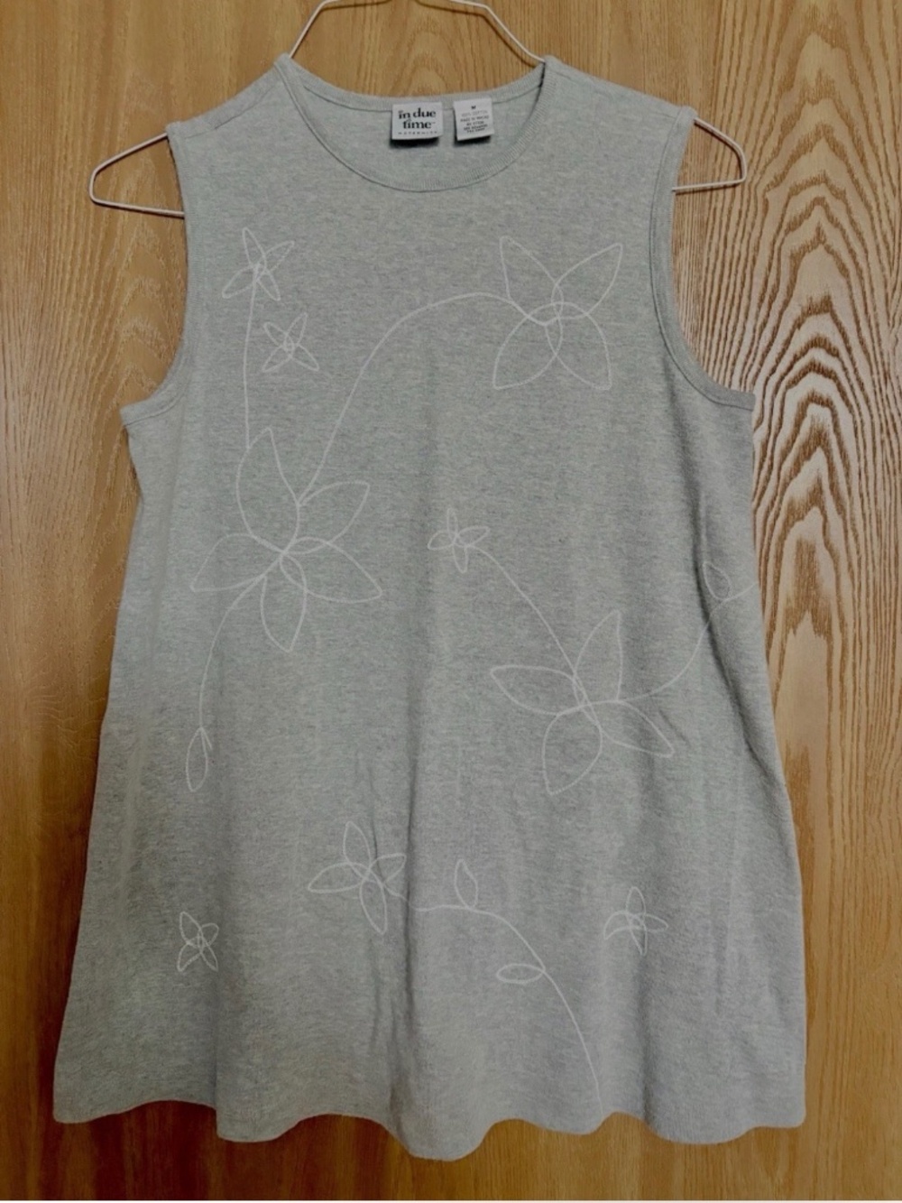 In Due Time Maternity Dress 100% Cotton Grey Floral Lightweight Summer Size M